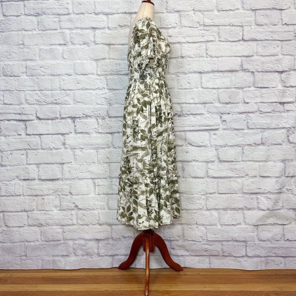 Anthropologie By the River Linen Blend Botanical Print Off-the-Shoulder Dress - Picture 3 of 6